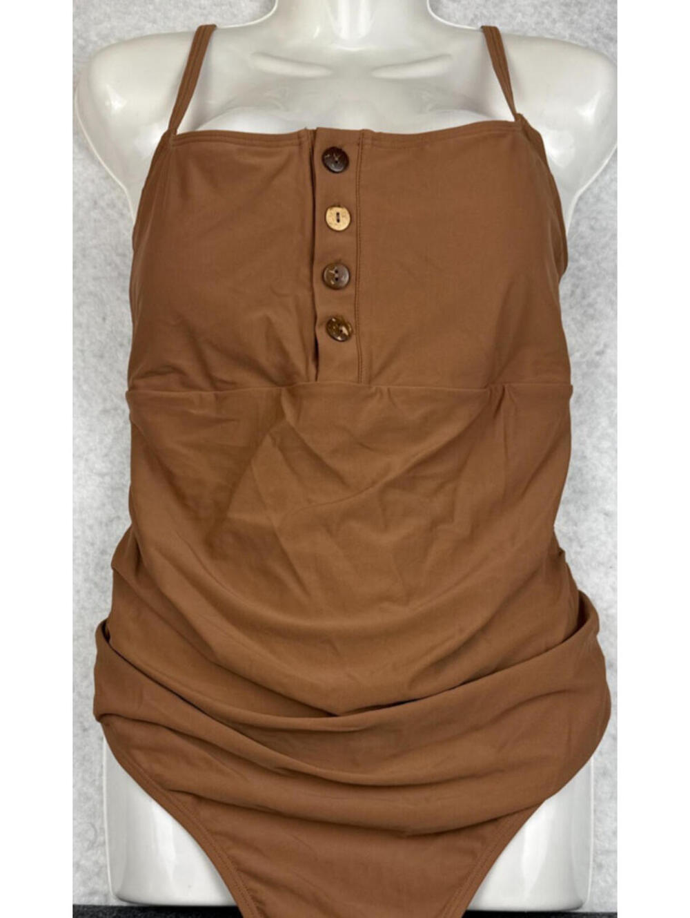 Womens 2X: Brown Ruched Adjustable Strap One Piece Swimsuit NWOT